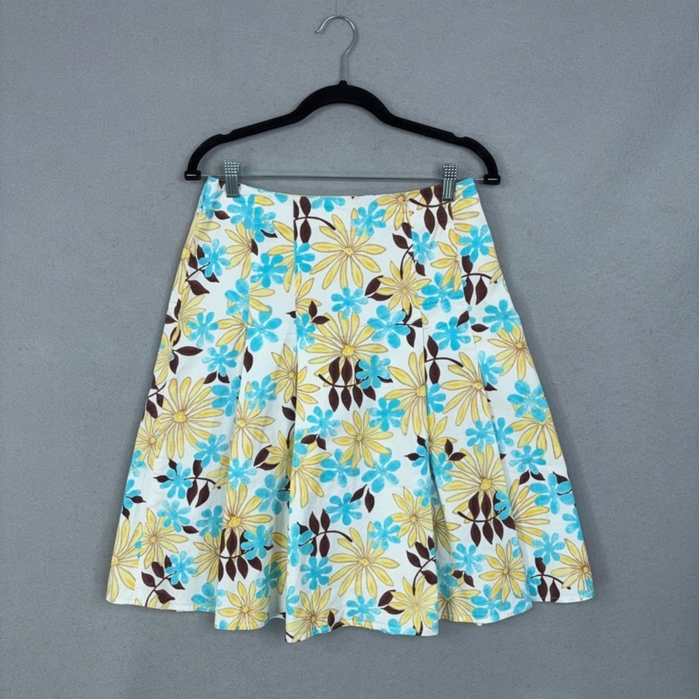 Think Tank Skirt Women 4 White Floral A-Line Knee Length Casual Summer Preppy